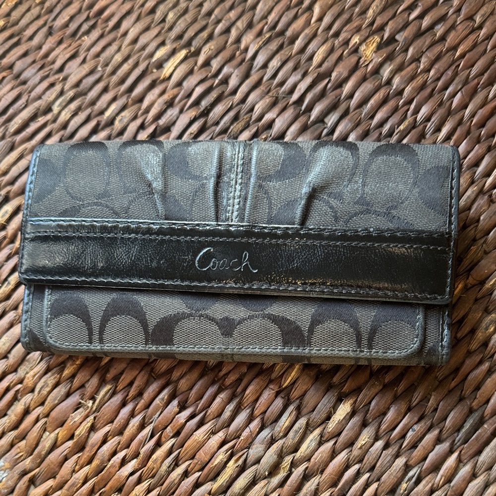 Coach Vintage, Black Fabric, Jacquard Signature Canvas, Trifold Wallet